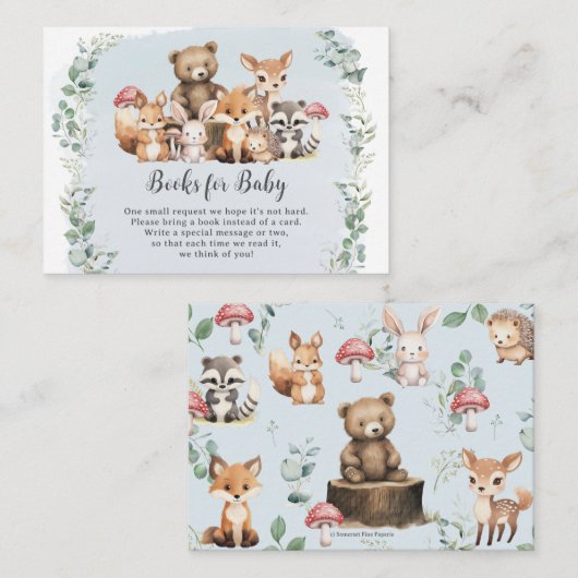 かわいいウッドランド動物の男の子シャワーベビー エンクロージャーカード (正面/裏面)