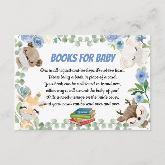 かわいいウッドランド動物の男の赤ちゃんブックリクエストカード エンクロージャーカード (正面)