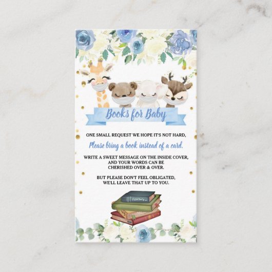 かわいいウッドランド動物の男の赤ちゃんブックリクエストカード エンクロージャーカード (正面)