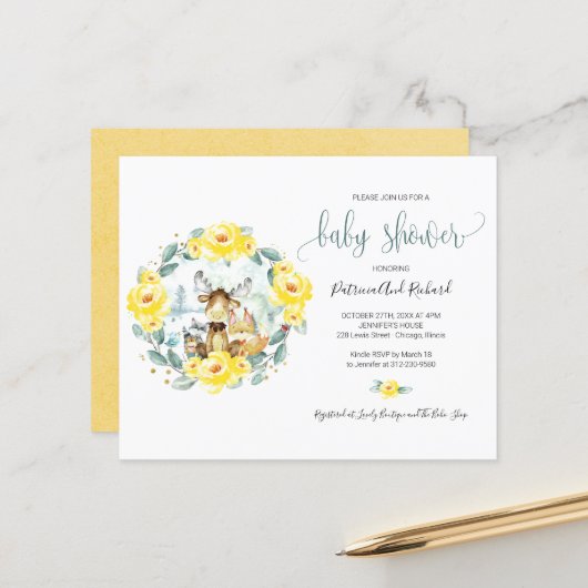 かわいいウッドランド動物の緑の予算ベビーシャワー (正面/裏面インサイチュ)