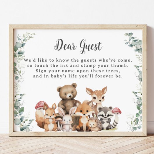 かわいいウッドランド動物の緑の拇印 フォトプリント