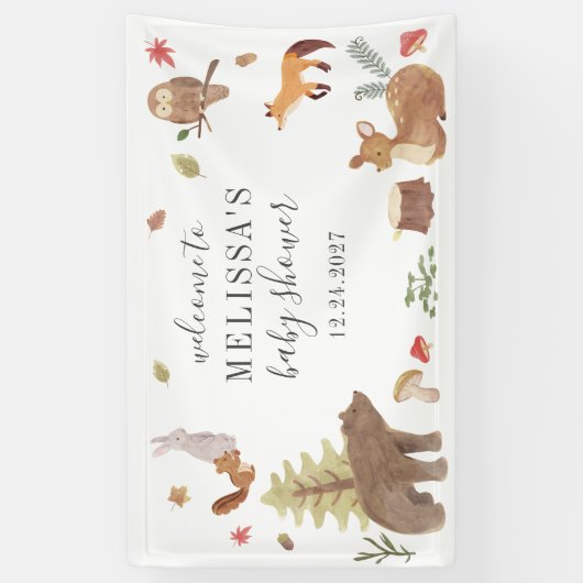 かわいいウッドランド動物の緑の赤ちゃんシャワーへようこそ 横断幕 (縦)
