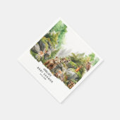 かわいいウッドランド動物の緑の赤ちゃんシャワー スタンダードカクテルナプキン (角)