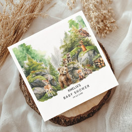 かわいいウッドランド動物の緑の赤ちゃんシャワー スタンダードカクテルナプキン