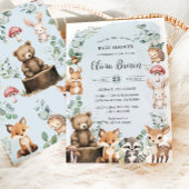 かわいいウッドランド動物の緑の青い赤ちゃんシャワー 招待状