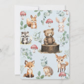 かわいいウッドランド動物の緑の青い赤ちゃんシャワー 招待状 (裏面)