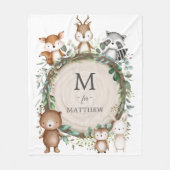 かわいいウッドランド動物の緑カスタムのモノグラム フリースブランケット (正面)