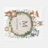 かわいいウッドランド動物の緑カスタムのモノグラム フリースブランケット (正面(横))