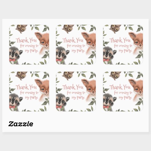 かわいいウッドランド動物の誕生日パーティーありがとう スクエアシール (シート)