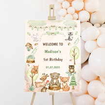 かわいいウッドランド動物の誕生日パーティー歓迎サイン