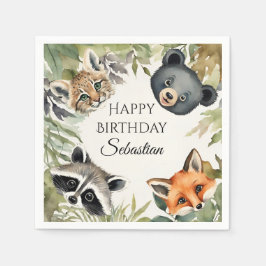 かわいいウッドランド動物の誕生日パーティー スタンダードカクテルナプキン