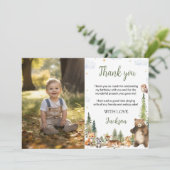 かわいいウッドランド動物の誕生日写真 サンキューカード (スタンド正面)