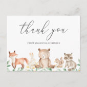 かわいいウッドランド動物の赤ちゃんシャワーありがとう ポストカード (正面)