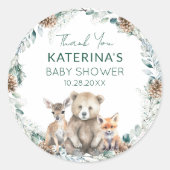 かわいいウッドランド動物の赤ちゃんシャワーありがとう ラウンドシール (正面)