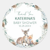 かわいいウッドランド動物の赤ちゃんシャワーありがとう ラウンドシール (正面)