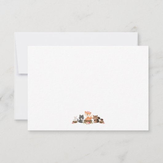 かわいいウッドランド動物の赤ちゃんシャワーサンキューカード 招待状 (裏面)