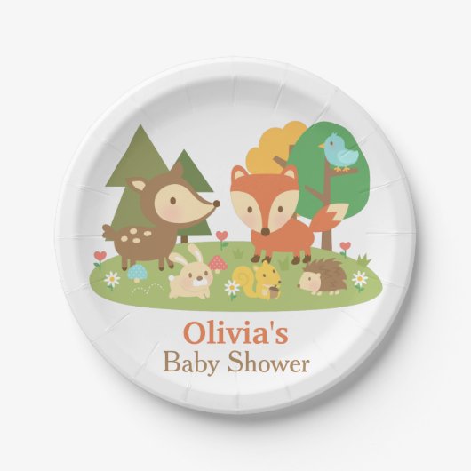 かわいいウッドランド動物の赤ちゃんシャワーパーティー用品 ペーパープレート (正面)