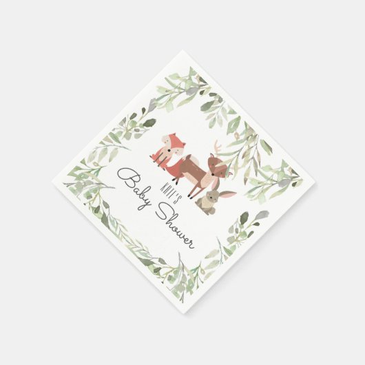 かわいいウッドランド動物の赤ちゃんシャワー散水 スタンダードカクテルナプキン (角)