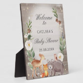 かわいいウッドランド動物の赤ちゃんシャワー歓迎サイン フォトプラーク (側面)
