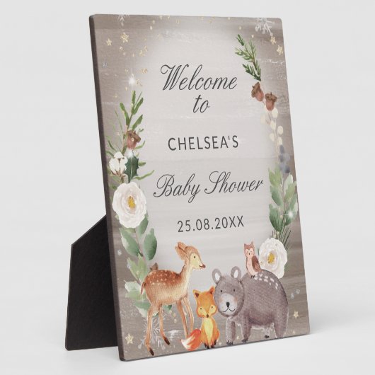かわいいウッドランド動物の赤ちゃんシャワー歓迎サイン フォトプラーク (側面)
