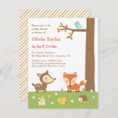 かわいいウッドランド動物の赤ちゃんシャワー 招待状 (正面/裏面)