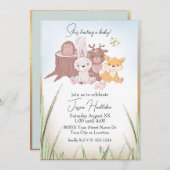 かわいいウッドランド動物の赤ちゃんシャワー 招待状 (正面/裏面)