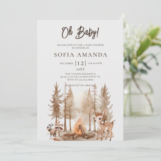 かわいいウッドランド動物の赤ちゃんシャワー 招待状 (スタンド正面)