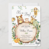 かわいいウッドランド動物の赤ちゃん男女兼用シャワー 招待状 (正面)