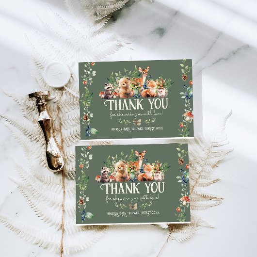かわいいウッドランド動物アドベンチャーニュートラルベビーシャワー サンキューカード