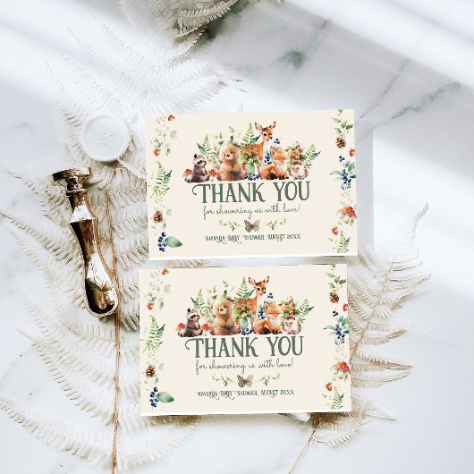 かわいいウッドランド動物アドベンチャーニュートラルベビーシャワー サンキューカード