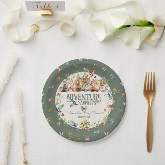 かわいいウッドランド動物アドベンチャーニュートラルベビーシャワー ペーパープレート (ウェディング)
