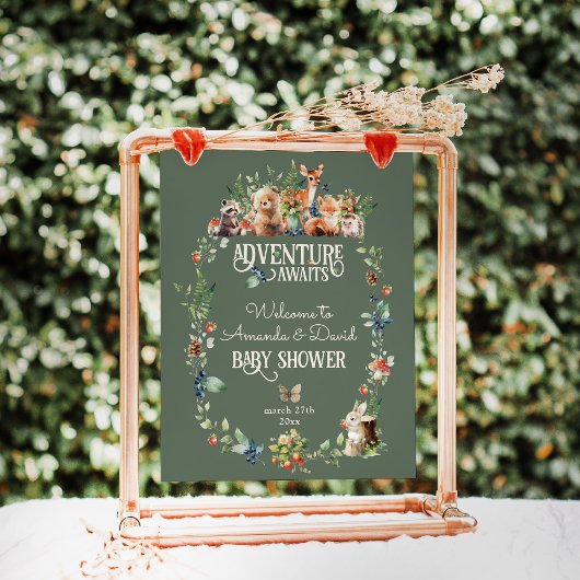 かわいいウッドランド動物アドベンチャーニュートラルベビーシャワー ポスター