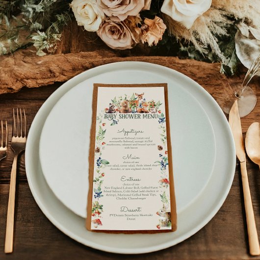 かわいいウッドランド動物アドベンチャーニュートラルベビーシャワー メニュー