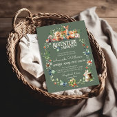 かわいいウッドランド動物アドベンチャーニュートラルベビーシャワー 招待状