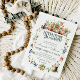 かわいいウッドランド動物アドベンチャーニュートラルベビーシャワー 招待状