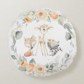 かわいいウッドランド動物イエローフローラ緑 ラウンドクッション (裏面)