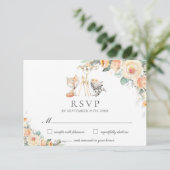 かわいいウッドランド動物イエローフローラ緑 出欠カード (スタンド正面)