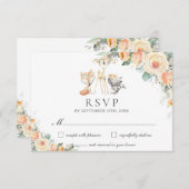 かわいいウッドランド動物イエローフローラ緑 出欠カード (正面/裏面)