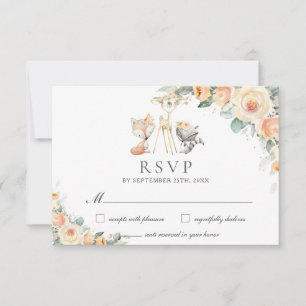 かわいいウッドランド動物イエローフローラ緑 出欠カード