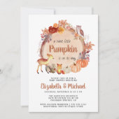 かわいいウッドランド動物カボチャのカップル赤ちゃんシャワー 招待状 (正面)