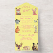 かわいいウッドランド動物ガールベイビーシャワー オールインワン招待状 (内側)