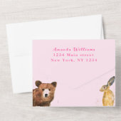 かわいいウッドランド動物ガールベイビーシャワー オールインワン招待状 (裏面)