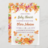 かわいいウッドランド動物キツネの赤ちゃんシャワー 招待状 (正面/裏面)