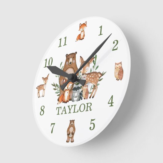 かわいいウッドランド動物クマ鹿キツネフクロウ数字 ラウンド壁時計 (傾斜)