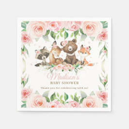 かわいいウッドランド動物ピンクのフローラ女の子ベビーシャワー スタンダードカクテルナプキン