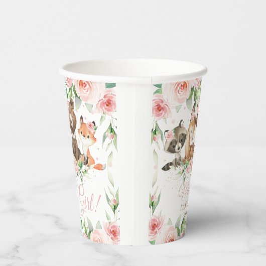 かわいいウッドランド動物ピンクのフローラ女の子ベビーシャワー 紙コップ (右)