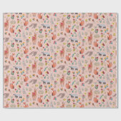 かわいいウッドランド動物ピンク色の赤ちゃんシャワー ラッピングペーパー (フラット)