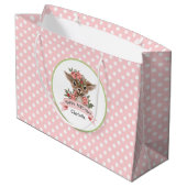 かわいいウッドランド動物ピンク誕生日for Girl ラージペーパーバッグ (裏面アングル)