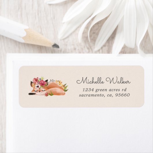 かわいいウッドランド動物フローラキツネリターンアドレス ラベル (インサイチュ)