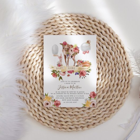 かわいいウッドランド動物フローラバーチャルベビーシャワー 招待状